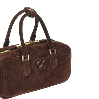 Miu Miu Suede Leather Large 'arcadie' Bag In Brown