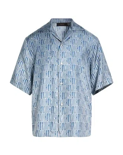 Amiri Man Shirt Blue Size L Silk In Blue