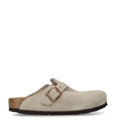 Birkenstock Suede Boston Clogs In Brown