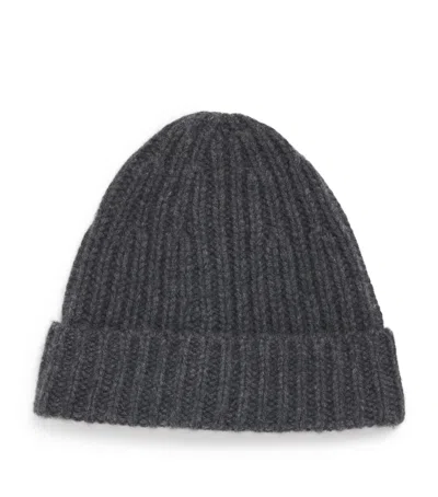 Yves Salomon Cashmere Ribbed Beanie In Gray