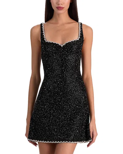 Alice And Olivia Eve Embellished Sweetheart Dress In Black