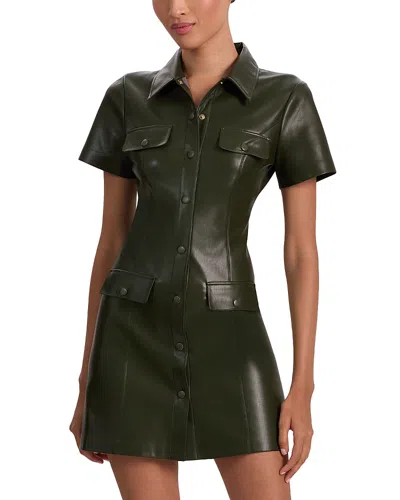 Alice And Olivia Jamie Faux Leather Collared Dress In Green