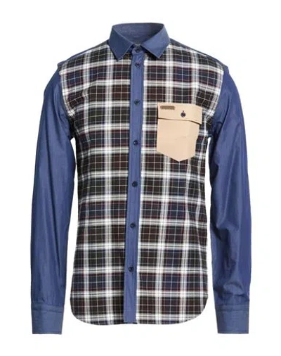 Frankie Morello Man Shirt Midnight Blue Size 38 Cotton, Elastane In Multi