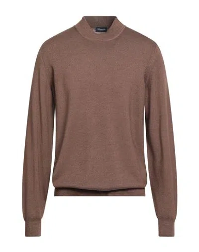 Drumohr Man Turtleneck Brown Size 44 Merino Wool In Brown