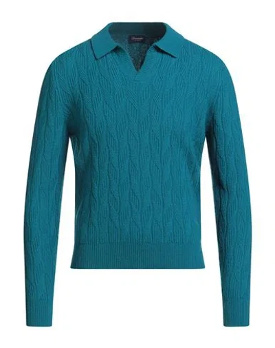 Drumohr Man Sweater Turquoise Size 38 Lambswool In Blue