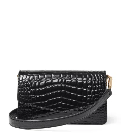 Aspinal Of London Womens Eliza Crocodile-embossed Patent Leather Clutch Bag Black