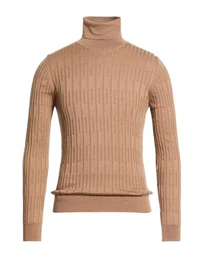 Fabrizio Del Carlo Man Turtleneck Light Brown Size L Merino Wool In Brown