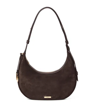 Aspinal Of London Womens Hudson Crescent Small Suede Shoulder Bag Chocolate In Brown