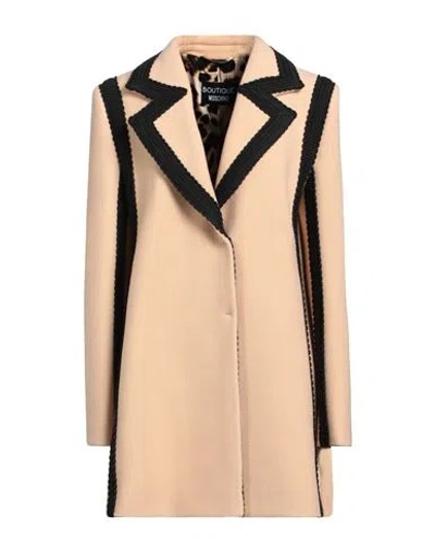 Boutique Moschino Woman Coat Beige Size 10 Virgin Wool, Polyamide, Wool, Acetate In Brown
