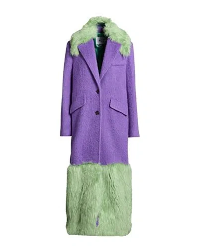Msgm Woman Coat Purple Size 4 Virgin Wool, Polyamide, Alpaca Wool In Multi