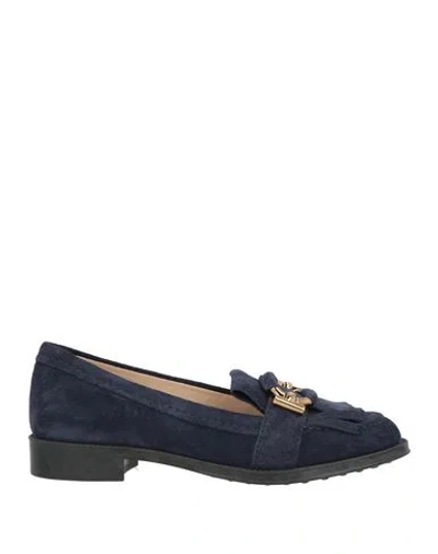Tod's Woman Loafers Midnight Blue Size 7.5 Leather In Blue