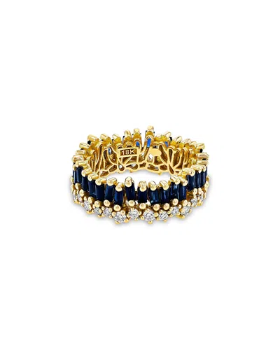 Suzanne Kalan 18k Yellow Gold Short Stack Blue Sapphire & Diamond Eternity Band In Gold