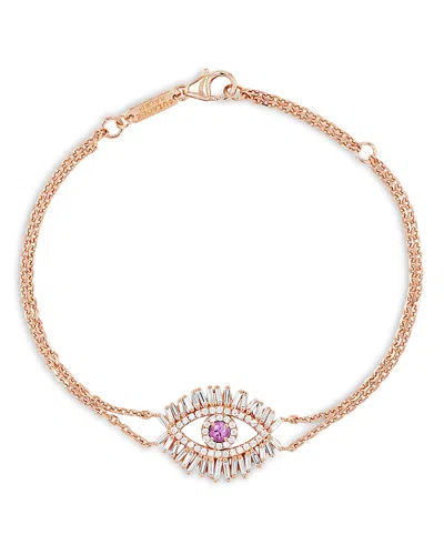 Suzanne Kalan 18k Rose Gold Evil Eye Pink Sapphire & Diamond Chain Bracelet In Gold