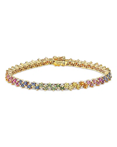 Suzanne Kalan 18k Yellow Gold Rainbow Sapphire & Diamond Tennis Bracelet In Gold