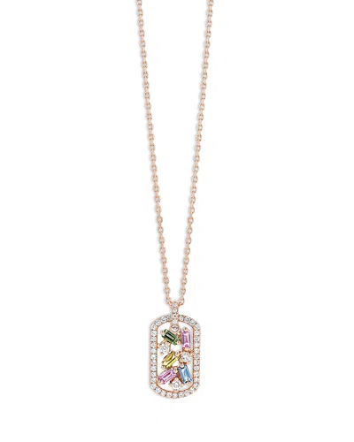 Suzanne Kalan 18k Rose Gold Frenzy Rainbow Sapphire & Diamond Scatter Cluster Openwork Dog Tag Pendant Necklace, 1 In Gold