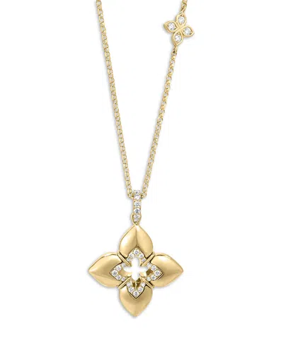 Roberto Coin 18k Yellow Gold Venetian Princess Cabochon Diamond Flower Pendant Necklace, 16-18 In Gold