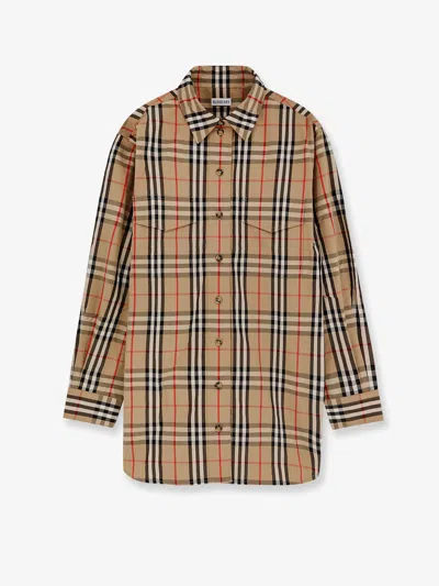 Burberry Women Cotton Shirt With Check Print In Brown