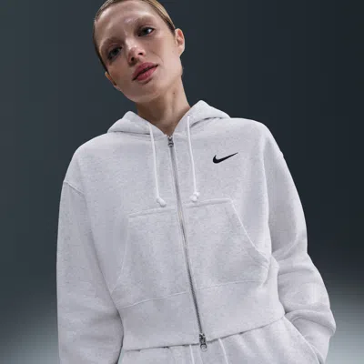 Nike Women's  Sportswear Phoenix Fleece Loose Full-zip Cropped Hoodie In Gray
