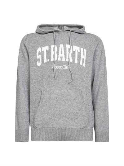 Mc2 Saint Barth Grey Wool Blend Knit Wood Hoodie In Animal Print