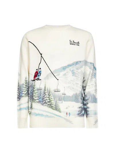 Mc2 Saint Barth Ivory Jacquard Print Heron Sweater In Multi