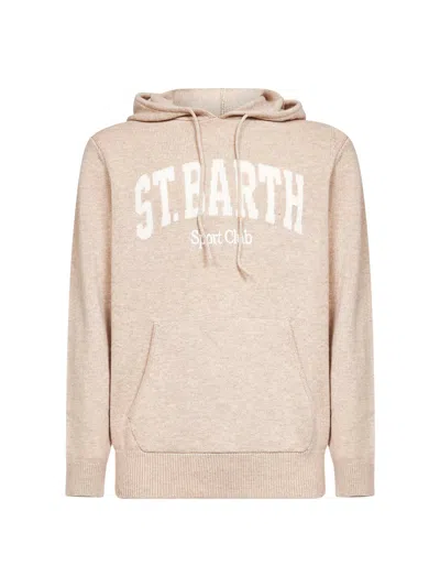 Mc2 Saint Barth Beige Wool Blend Knit Wood Hoodie In Animal Print