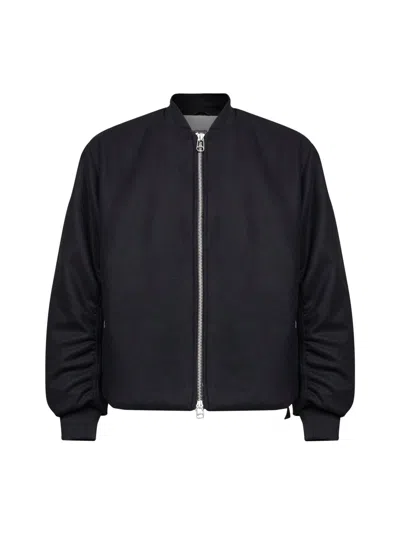 Oamc Peacemaker Black Wool Blend Minimal Bomber Jacket In Black