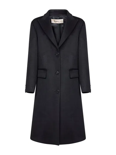 Blanca Vita Black Wool Blend Clojy Single-breasted Coat In Black
