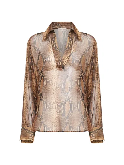 Blanca Vita Brown Python Print Georgette Bomia Blouse In Multi