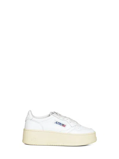 Autry White Leather Medalist Platform Sneakers In Animal Print
