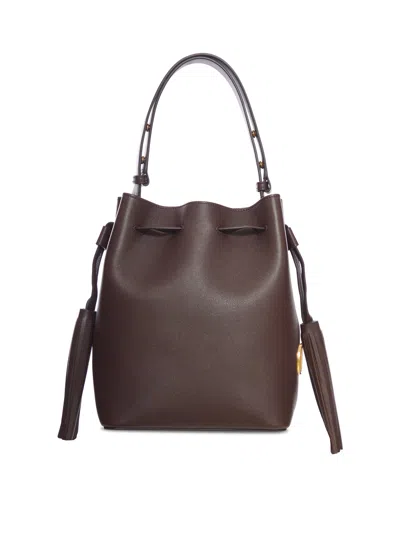Valentino Borsa A Secchiello Vlogo Signature In Pelle Cioccolato  Donna In Neutral
