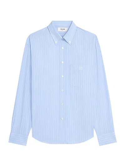 Celine Women Wide-sleeved Cotton Poplin Shirt With Stripes In Blue