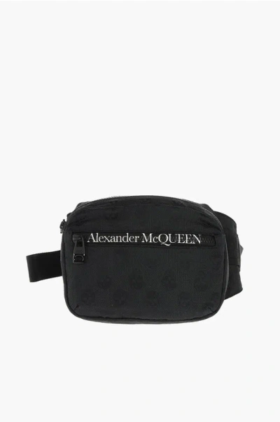 Alexander Mcqueen Skull Printed Textile Bum Bag With Outer Pocket In Black