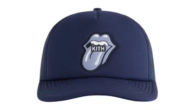 Pre-owned Kith Men's  X The Rolling Stones Nolan Trucker Hat In Nocturnal In Black