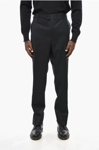 Corneliani Regular Waist Check Virgin Wool Pants In Black