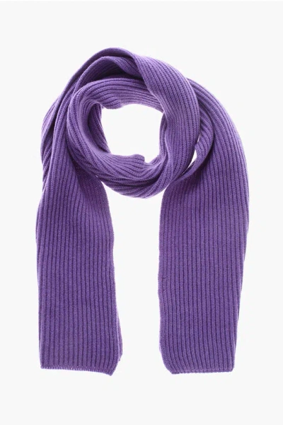 Malo Ribbed Pure Cashmere Scarf In Purple