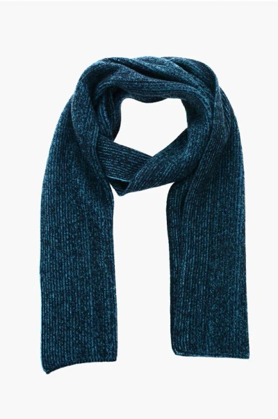 Malo Ribbed Pure Cashmere Scarf In Blue