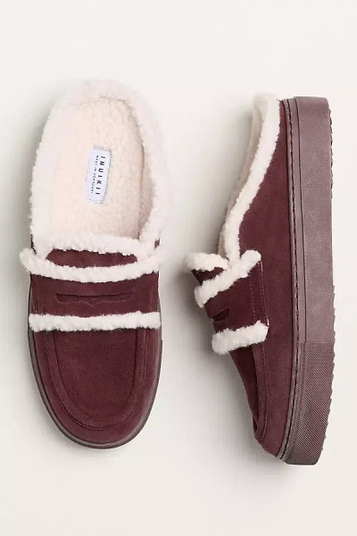 Inuikii Shearling-trimmed Suede Mules In Purple