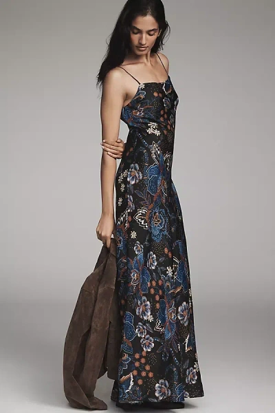 Farm Rio Square-neck Maxi Slip Dress In Blue