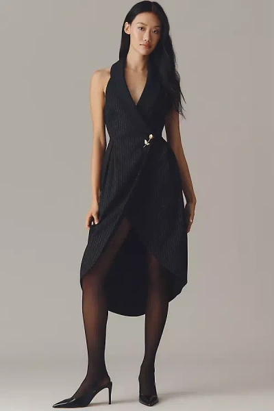 By Anthropologie Halter Tuxedo Stripe Midi Dress In Black