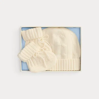 Ralph Lauren Cashmere Beanie & Bootie Set In White