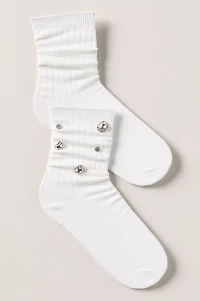 By Anthropologie Gem Stone Embellished Socks In White