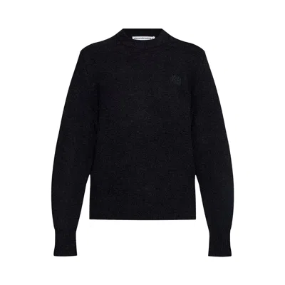 Pre-owned Alexander Wang Embroidered Logo Relaxed Crewneck Pullover 'black' | Women's Size Xs