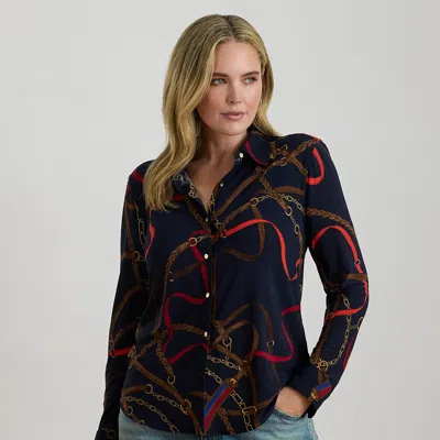 Lauren Woman Ralph Lauren Slim Fit Belting-print Jersey Shirt In Multi