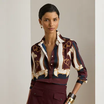 Lauren Petite Ralph Lauren Classic Fit Equestrian-print Twill Shirt In Multi