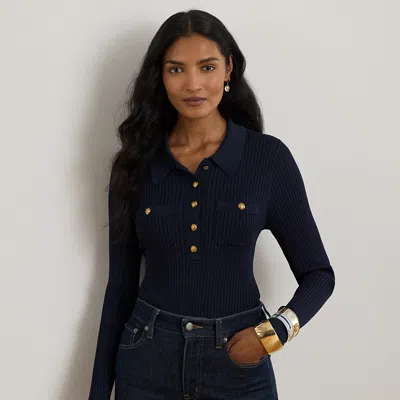 Ralph Lauren Women's Rib-knit Long-sleeve Polo Sweater In Blue