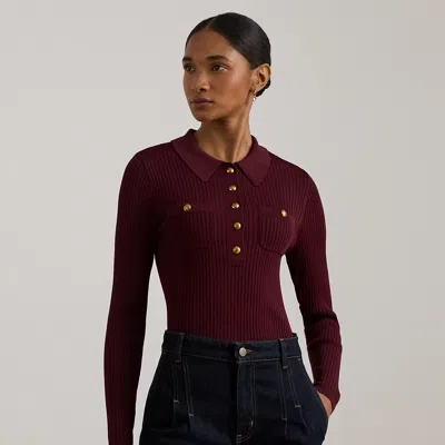 Ralph Lauren Women's Rib-knit Long-sleeve Polo Sweater In Burgundy