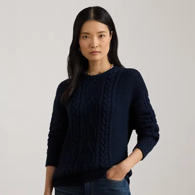 Lauren Petite Ralph Lauren Cable-knit Cotton Crewneck Sweater In Blue