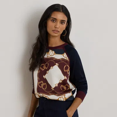 Lauren Petite Ralph Lauren Equestrian-print Cotton-blend Sweater In Black
