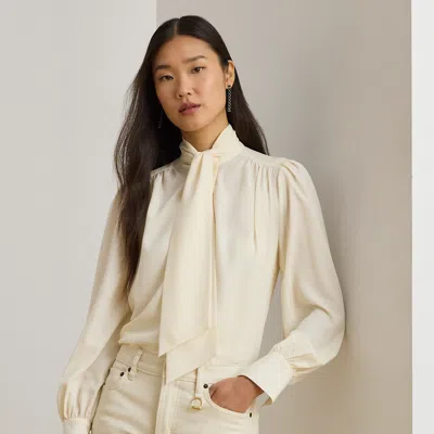 Lauren Petite Ralph Lauren Georgette Tie-neck Blouse In Neutral