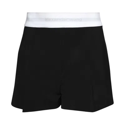 Pre-owned Alexander Wang High Waisted Pleated Short W/ Logo Elastic 'black' | Women's Size 4